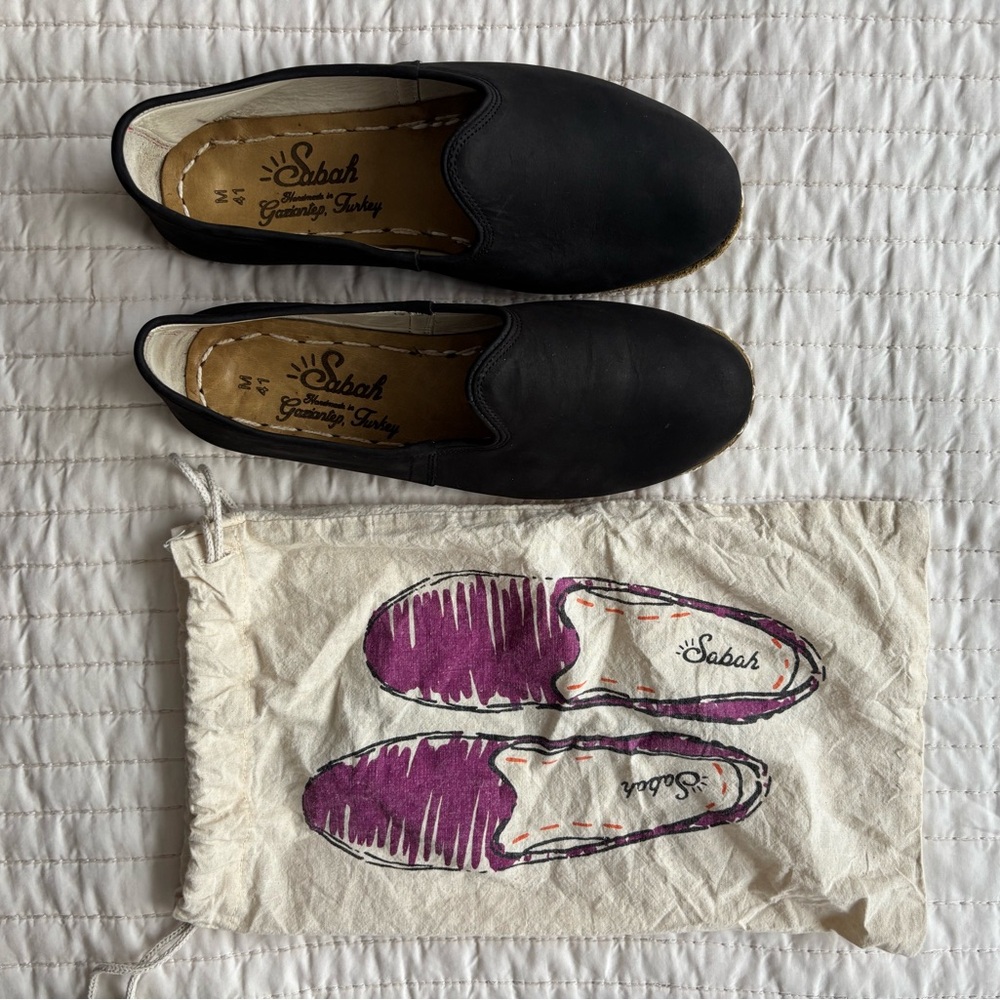 Sabah Black Leather Slip-Ons